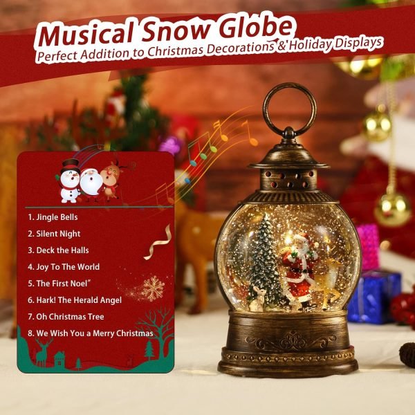 Goodsright Decor Snow Globe Lighted Christmas Decorations, Musical Christmas Snow Globe Lantern with Swirling Glitter, Santa and Elk, Christmas Holiday Party Gifts and Decorations
