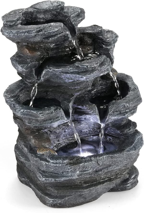 Goodsright Decor Indoor Fountains Tabletop Fountain Indoor Waterfall Fountain Stacked Rocks Water Feature Feng Shui Zen Meditation Relaxation Desktop Fountain with LED Light for Home and Office Decor(Style 8)