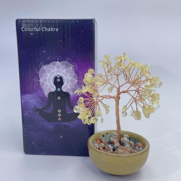 Goodsright Decor Yellow Crystal Delicate Design Hair Fortune Tree Small Home Ornament with Good Luck Natural Ornament Gift