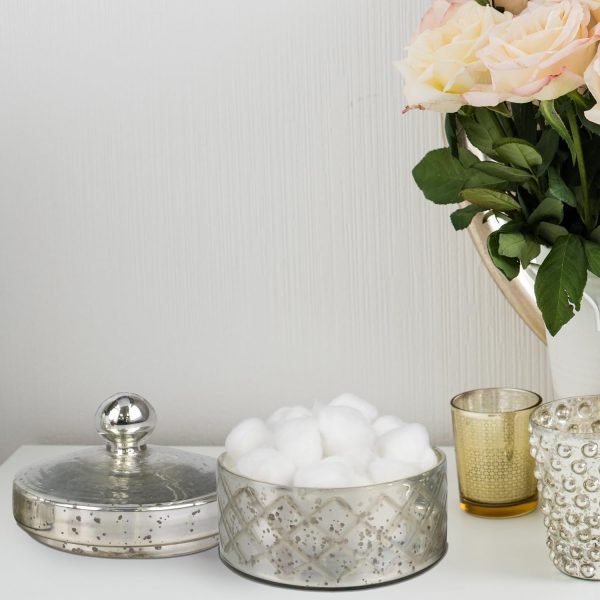 Goodsright Decor Antique Mercury Glass Storage Container with Lid, Decorative Jar for Cotton Ball or Cotton Swab Storage, Unique Keepsake or Trinket Box, Elegant Jewelry Box
