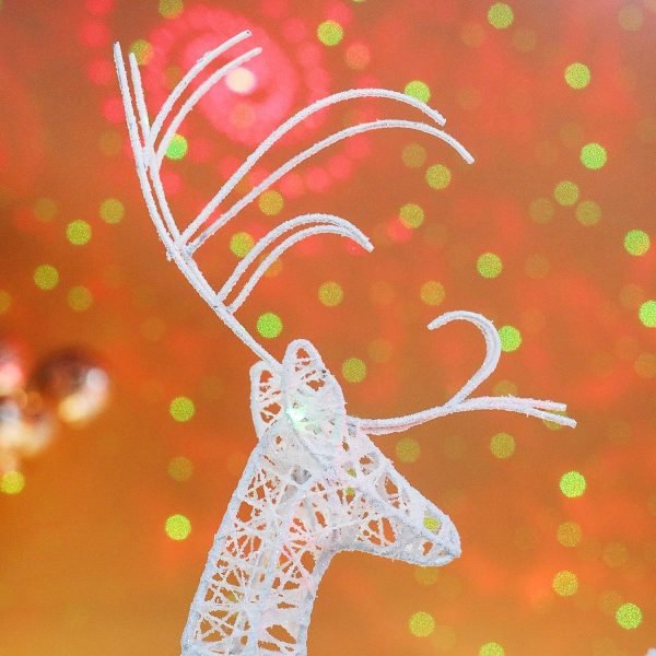 Goodsright Decor 2pc Set White Pinecone Rattan Thread String Christmas Reindeer Figurine Table Desk Decorations Glittering Xmas Holiday Party Supply