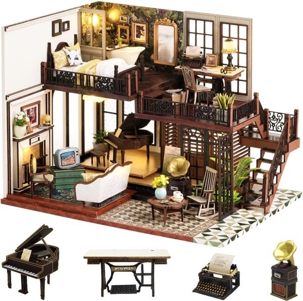 Goodsright Decor DIY Miniature Dollhouse Wooden Furniture Kit,Handmade Mini Modern Villa Model,1:24 Scale Creative Doll House Toys ES009