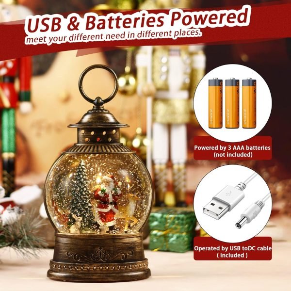 Goodsright Decor Snow Globe Lighted Christmas Decorations, Musical Christmas Snow Globe Lantern with Swirling Glitter, Santa and Elk, Christmas Holiday Party Gifts and Decorations