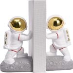Goodsright Decor Space Decor Bookends, Resin Astronaut Bookshelf Ends for Kids Rooms Gold Book Ends for Heavy Books Fun Heavy Duty Book End Holder Astronaut Figurine Statue for Office Home Room(D-Gold)