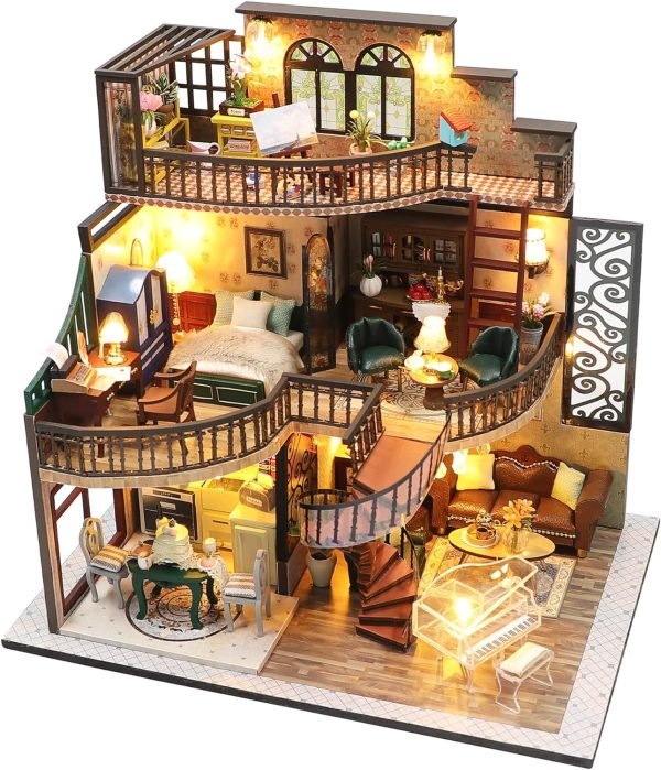 Goodsright Decor DIY Miniature Dollhouse Wooden Furniture Kit,Handmade Mini Modern Villa Model,1:24 Scale Creative Doll House Toys ES009