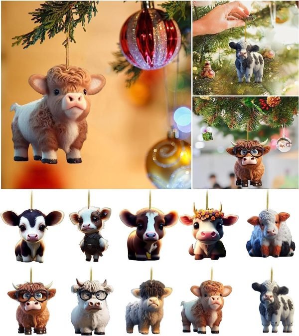 Goodsright Decor Cute Cartoon Cattle Cow Hanging Ornament Decorative Car Interior Pendant DIY Christmas Tree Ornament Lovely Animal Home Decor Decorative Hanging Ornaments Automobile Keychains