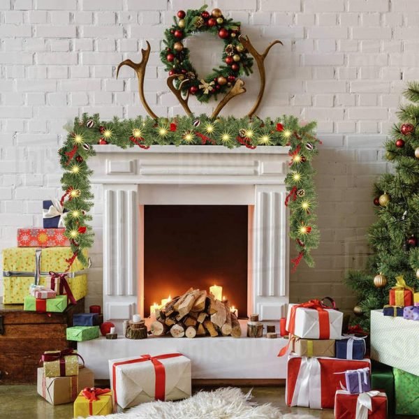 Goodsright Decor 9 FT Artificial Christmas Garland, Pre-Lit 50 LED Battery Operated Lighted Xmas Garland with 8 Modes for Indoor Holiday Door Home Decorations (Red)