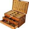 Goodsright Decor Wooden Jewelry Box with Lock and Key for Women, 2 Drawers Medium Size Real Natural Wood Lockable Antique Girls Organizer Boxes with Large Storage, Ring Compartments, Built in Necklace Hooks