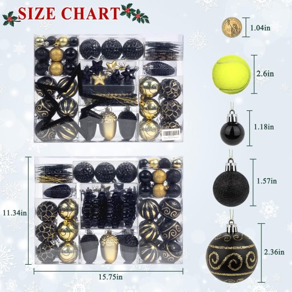 Goodsright Decor 110 Pcs Black and Gold Christmas Ball Ornaments Set, Ornaments for Xmas Tree Decoration Bulk, Shatterproof Decorative Hanging Baubles for Party Holiday Wreath Garland Home D??cor
