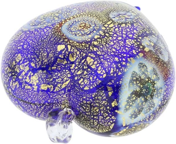 Goodsright Decor Glass Of Venice Murano Glass Heart Christmas Ornament Millefiori Blue and Gold. Blown Glass Christmas Ornament for Holiday Decor, Italian Handmade