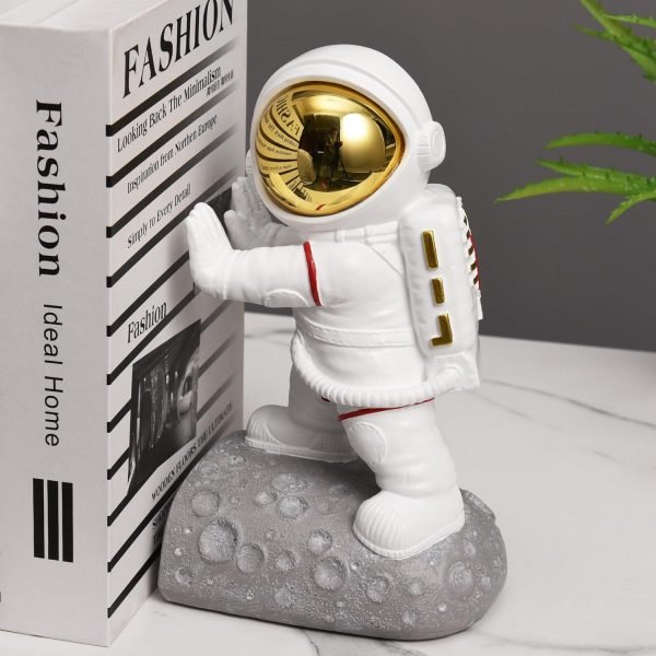 Goodsright Decor Space Decor Bookends, Resin Astronaut Bookshelf Ends for Kids Rooms Gold Book Ends for Heavy Books Fun Heavy Duty Book End Holder Astronaut Figurine Statue for Office Home Room(D-Gold)