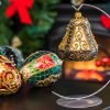 Goodsright Decor Christmas Bell Ornament 4-Inch Blown Glass (Gold Embellished)