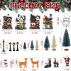 Goodsright Decor 31 Pcs Christmas Village Figurines Decoration Set Lighted LED Christmas Village Houses with Figurines and Snow Blanket Roll for Christmas Town Scene Desktop Ornaments Battery Operated Landscape Decor