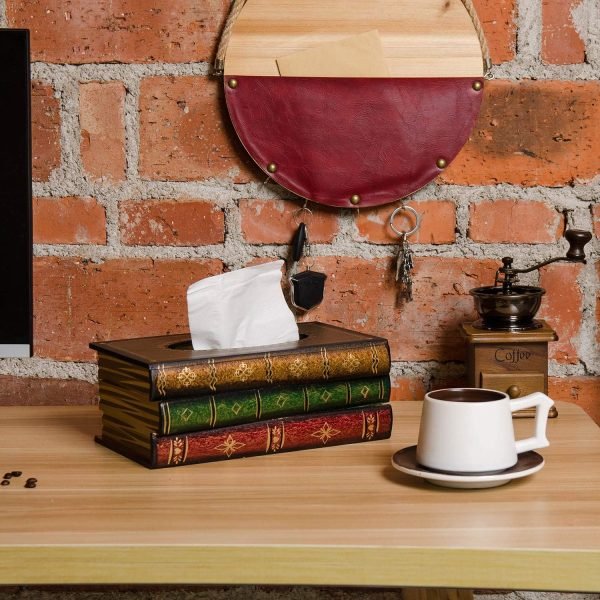 Goodsright Decor Crafted Classical Retro Wooden Antique Book Tissue Box Cover Rectangular Tissue Holder Dispenser Paper Cover Case Napkin Holder Home Decor for Bathroom Living Room Office car Kitchen