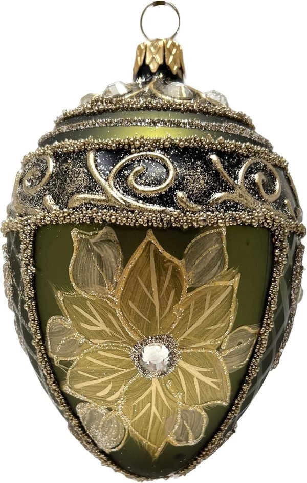 Goodsright Decor Faberg?? Egg 5-Inch Blown Glass Christmas Tree Ornament Holiday Poinsettia (Onyx Black)