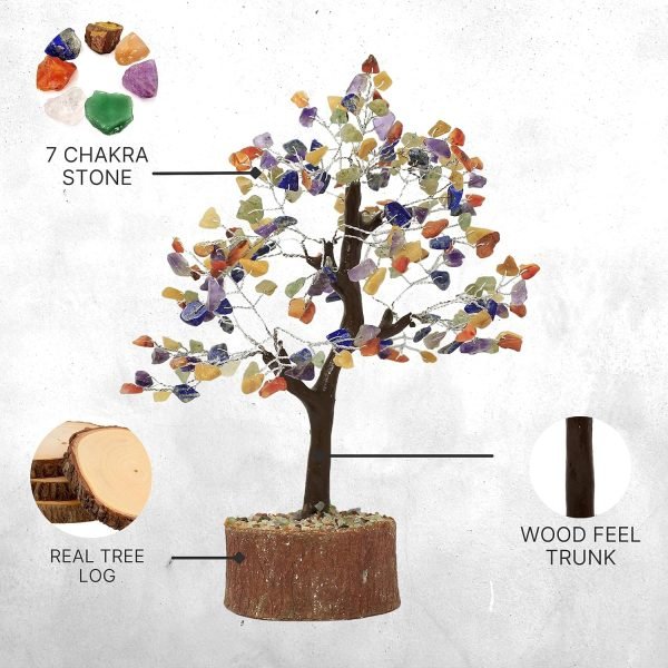 Goodsright Decor Ethnic Asia Multicolor Reiki Gemstones Money Tree Home D??cor 9" Inches Decoration Gems