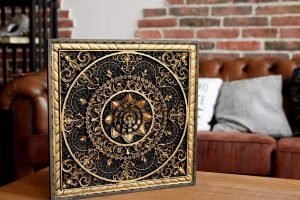 Goodsright Decor Mandala Wood carved Oriental Home decor Wall Hanging Art Work Oriental ornament Bed Panel Wood gift