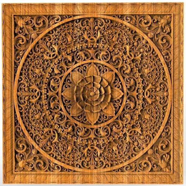Goodsright Decor Mandala Wood carved Oriental Home decor Wall Hanging Art Work Oriental ornament Bed Panel Wood gift