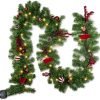 Goodsright Decor 9 FT Artificial Christmas Garland, Pre-Lit 50 LED Battery Operated Lighted Xmas Garland with 8 Modes for Indoor Holiday Door Home Decorations (Red)