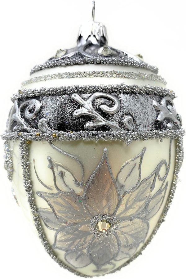 Goodsright Decor Faberg?? Egg 5-Inch Blown Glass Christmas Tree Ornament Holiday Poinsettia (Onyx Black)