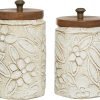 Goodsright Decor 79 Ceramic Handmade Decorative Decorative Jars Intricately Carved Decorative Containers with Wood Lids, Set of 2 Decorative Keepsake Boxes 9", 10"H, White