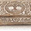 Goodsright Decor Great Birthday Gifts Handmade Decorative Wooden Jewelry Box Tree Of Life Carving Jewelry Organizer Keepsake Box Treasure Chest Trinket Holder Watch Box Storage Lock Box Housewarming Gift (Blue)
