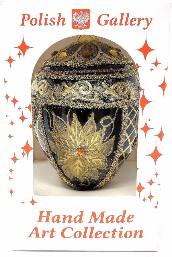 Goodsright Decor Faberg?? Egg 5-Inch Blown Glass Christmas Tree Ornament Holiday Poinsettia (Onyx Black)