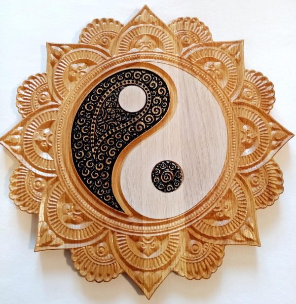 Goodsright Decor Yin Yang Mandala, Solid Wood Carved Wall Decor, Yoga, Office, Bedroom, Living room Art Rustic Decoration