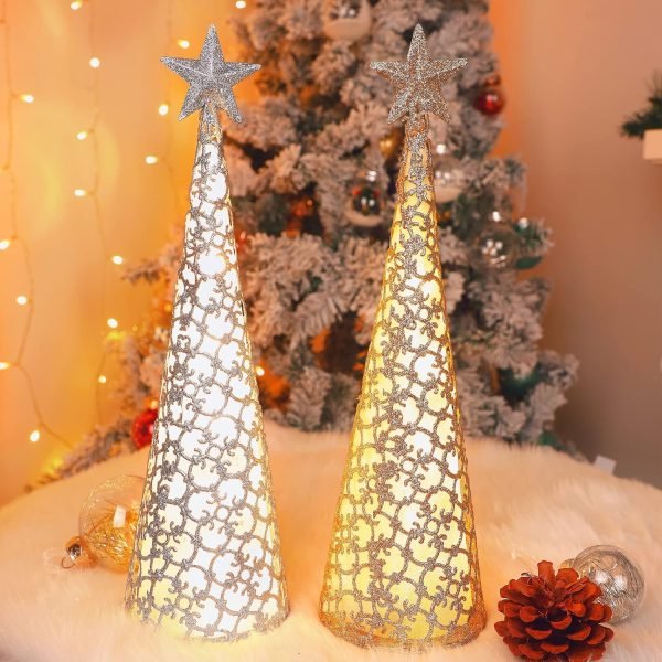 Goodsright Decor Lighted Christmas Table Decorations with Star and 10 LED Lights Battery Operated, Indoor Xmas Thanksgiving Holiday Wedding Party Tabletop Desk Ornament, Set of 2 (Gold, Silver)