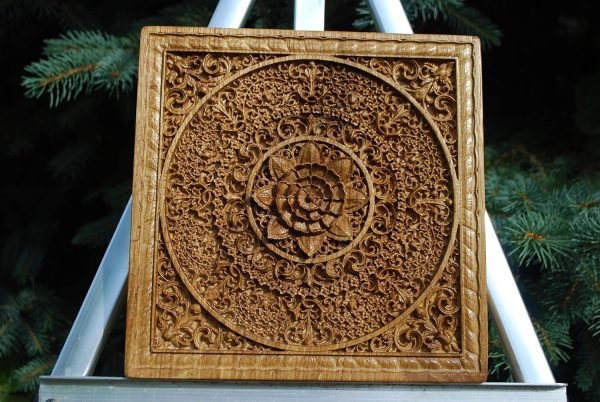 Goodsright Decor Mandala Wood carved Oriental Home decor Wall Hanging Art Work Oriental ornament Bed Panel Wood gift