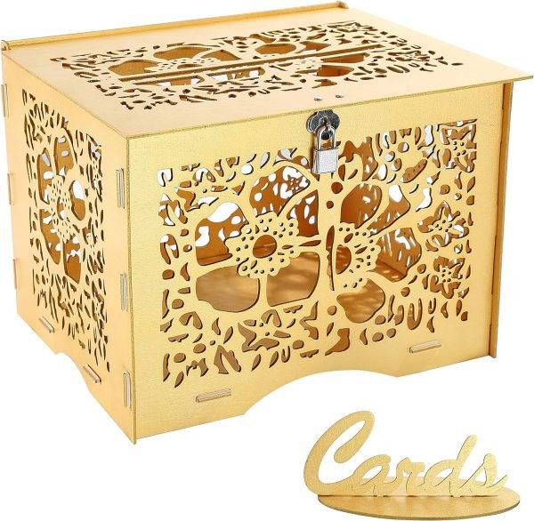 Goodsright Decor Wedding Money Box Holder with Sign, Large Rustic Wood Wooden Envelop Gift Card Boxes with Lock Slot for Reception Anniversary Party Parties White