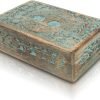 Goodsright Decor Great Birthday Gifts Handmade Decorative Wooden Jewelry Box Tree Of Life Carving Jewelry Organizer Keepsake Box Treasure Chest Trinket Holder Watch Box Storage Lock Box Housewarming Gift (Blue)