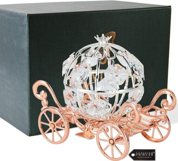 Goodsright Decor Rose Gold & Silver Plated Cinderella Pumpkin Coach Ornament with Crystals Home Halloween Decor Holiday Tabletop Decoration Showpiece Gift for Christmas Thanksgiving Birthday for Mom