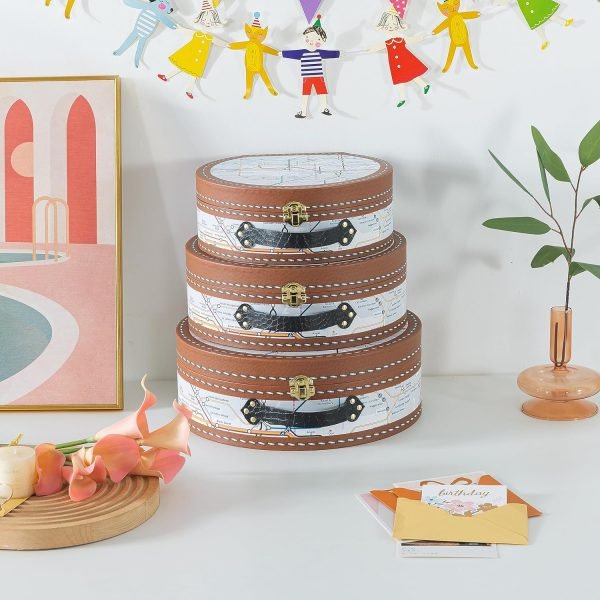 Goodsright Decor Round-Edged Cardboard Decorative Storage Boxes with Lids: Set of 3 Metro Route Themed Gifts, Mini Vintage Suitcases, Transit Map Decorated Boxes, Scrapbook Storage Boxes, Prop Storage Boxes