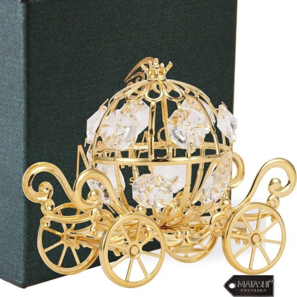 Goodsright Decor Rose Gold & Silver Plated Cinderella Pumpkin Coach Ornament with Crystals Home Halloween Decor Holiday Tabletop Decoration Showpiece Gift for Christmas Thanksgiving Birthday for Mom