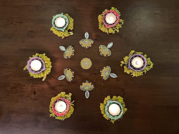 Goodsright Decor Floor Home Decoration for Festival Diwali Acrylic Traditional Handmade Inerior Decoration Wall Decoration Sticker Wedding D??cor Party Gift Gifting Small Rangoli Size: 7" - Diya Shape