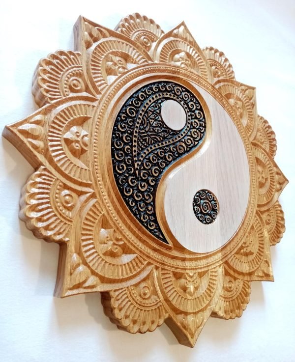 Goodsright Decor Yin Yang Mandala, Solid Wood Carved Wall Decor, Yoga, Office, Bedroom, Living room Art Rustic Decoration