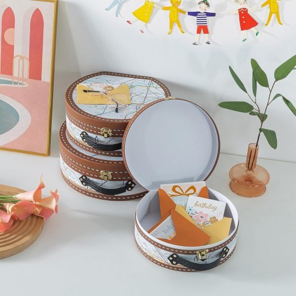 Goodsright Decor Round-Edged Cardboard Decorative Storage Boxes with Lids: Set of 3 Metro Route Themed Gifts, Mini Vintage Suitcases, Transit Map Decorated Boxes, Scrapbook Storage Boxes, Prop Storage Boxes