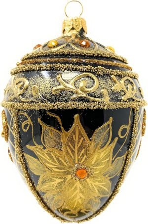 Goodsright Decor Faberg?? Egg 5-Inch Blown Glass Christmas Tree Ornament Holiday Poinsettia (Onyx Black)