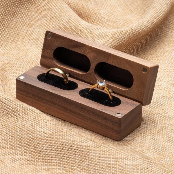 Goodsright Decor Wooden Double Ring Box for Wedding Ceremony Engagement, Ring Storage Holder Decorative Box for 2 Rings