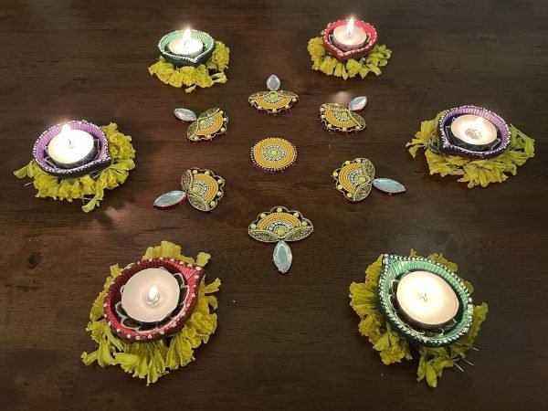 Goodsright Decor Floor Home Decoration for Festival Diwali Acrylic Traditional Handmade Inerior Decoration Wall Decoration Sticker Wedding D??cor Party Gift Gifting Small Rangoli Size: 7" - Diya Shape
