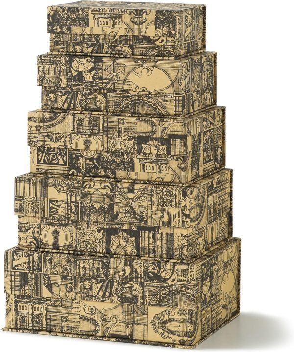 Goodsright Decor Decorative Storage Boxes - Set of 5: Antique Memory Keepsake Boxes with Lids, Travel Cardboard Storage for Organizing and Home D??cor, Unique Gift Boxes with Magnetic Closure