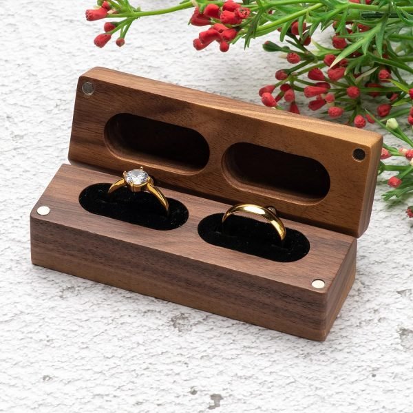 Goodsright Decor Wooden Double Ring Box for Wedding Ceremony Engagement, Ring Storage Holder Decorative Box for 2 Rings