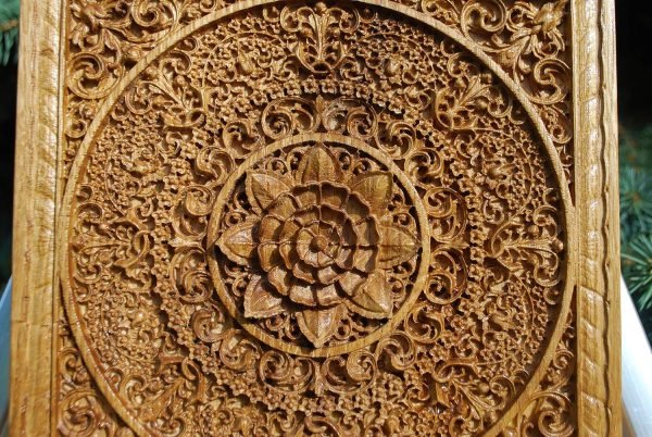 Goodsright Decor Mandala Wood carved Oriental Home decor Wall Hanging Art Work Oriental ornament Bed Panel Wood gift