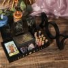 Goodsright Decor Crystal Display Moon Tray Tarot Card Holder Stand, Wiccan Decor & Witchy Accessories & Pagan Altar Supplies, Black Wooden Storage Organizer Box for Rocks Healing Stones Jewelry Home Decorative