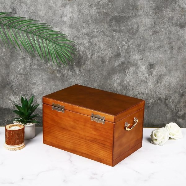 Goodsright Decor Wooden Jewelry Box with Lock and Key for Women, 2 Drawers Medium Size Real Natural Wood Lockable Antique Girls Organizer Boxes with Large Storage, Ring Compartments, Built in Necklace Hooks