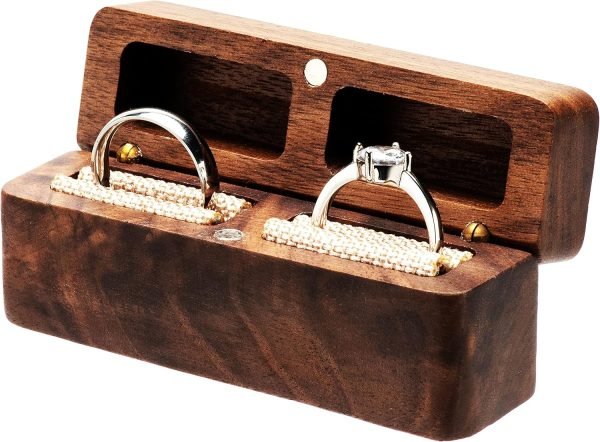 Goodsright Decor Wooden Double Ring Box for Wedding Ceremony Engagement, Ring Storage Holder Decorative Box for 2 Rings