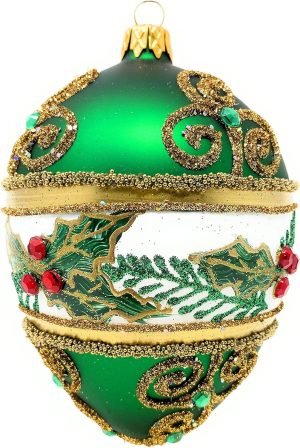 Goodsright Decor Faberg?? Egg 5-Inch Blown Glass Christmas Tree Ornament Mistletoe Leaves (Green Matte)