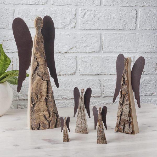 Goodsright Decor Wooden Guardian Angel Figurines for Love, Peace, Inspiration - Remembrance Angel Collectible Statue - Christmas Wood Angel Decor - Rustic Angel Gift in Memory of Loved Ones - Medium