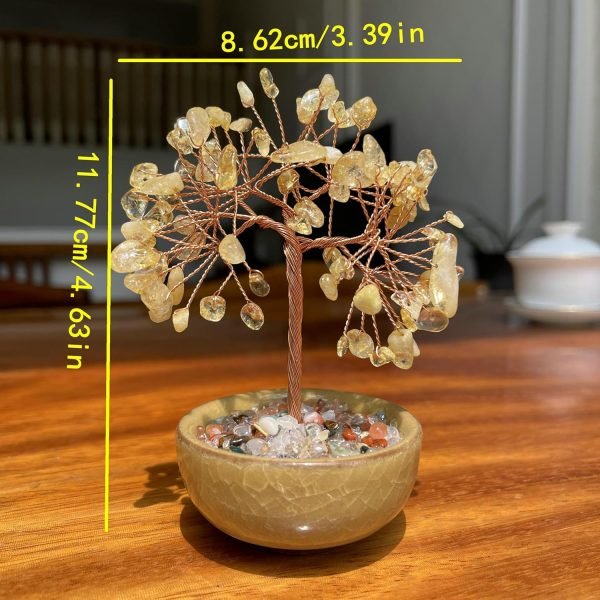 Goodsright Decor Yellow Crystal Delicate Design Hair Fortune Tree Small Home Ornament with Good Luck Natural Ornament Gift